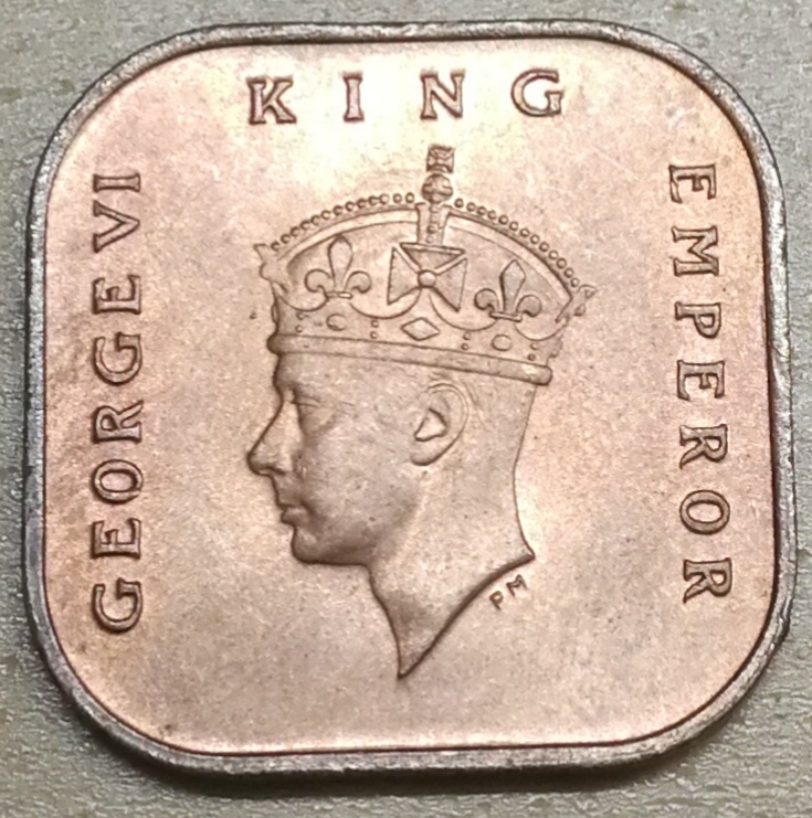 Malaya-King-Emperor-George-VI-1-Cent-Square-Coin-Rare-Shining-Beautiful