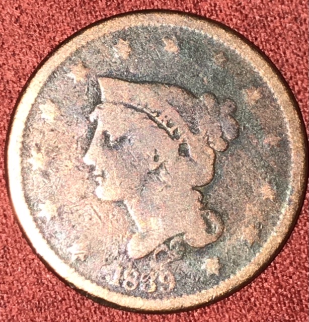 1839-Silly-Or-Booby-Head-One-Cent-Coin-Red.-Help-W/Grade-&-Variety-Idenit.