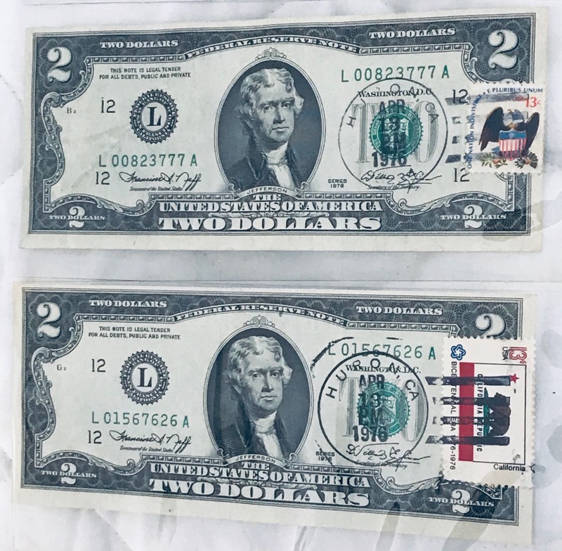 First-Day-Issue-$2-Dollar-Bills-W/-Stamps