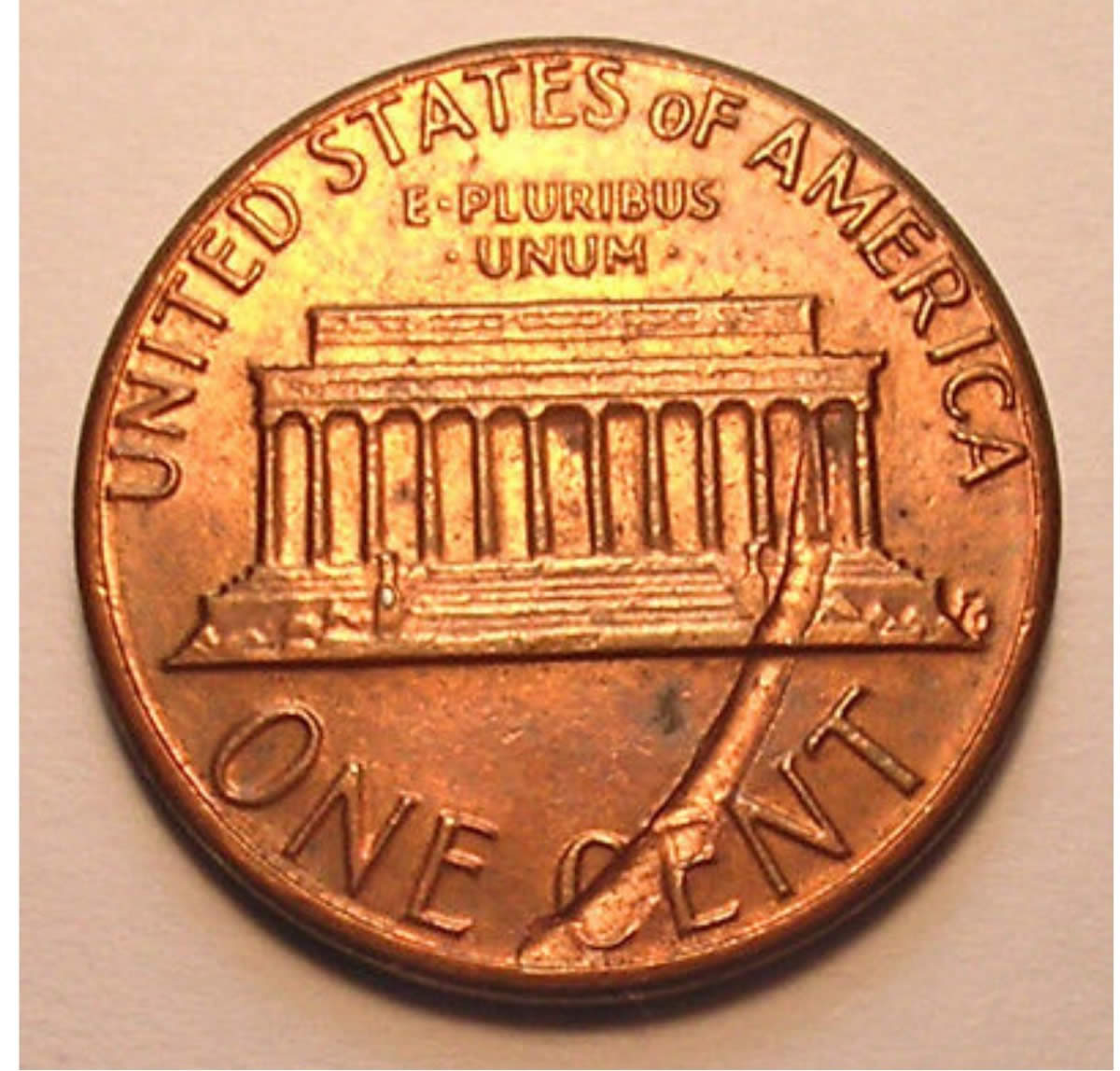 1964-D-Lincoln-Memorial-Cent-With-Huge-Struck-Through!