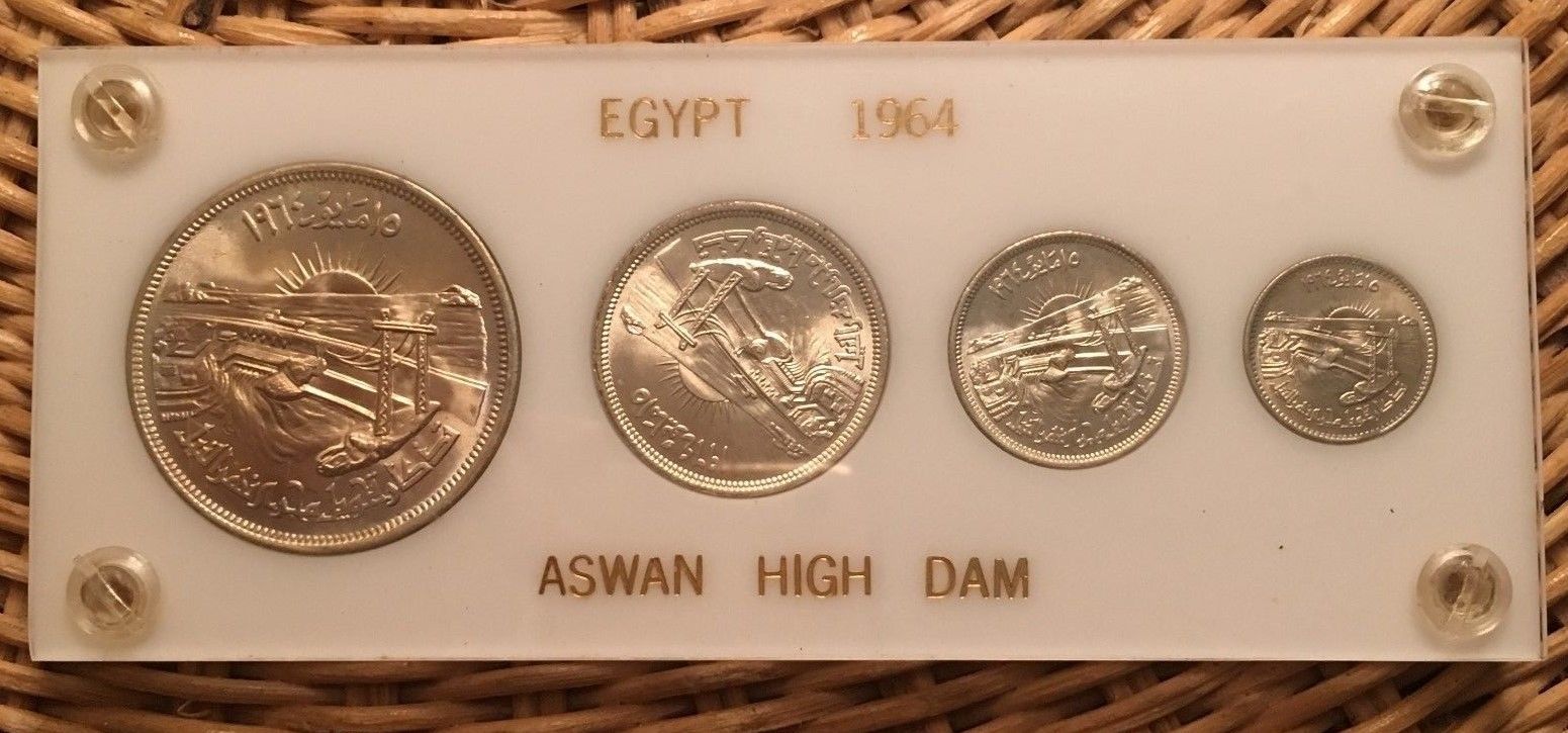 Info-Please--1964-Ah-1384-Egypt-Aswan-High-Dam-Nile-Diversion-4-Coin-Set