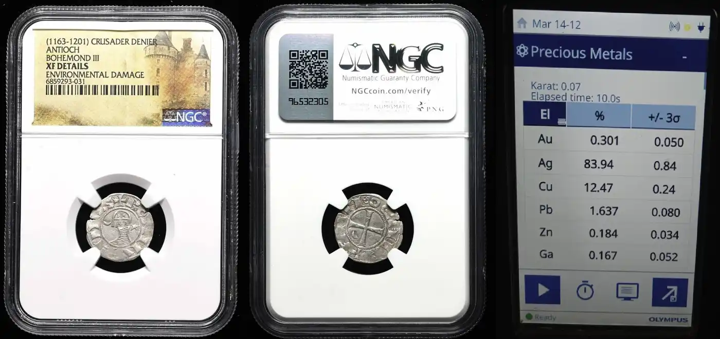 XRF-Analysis-Result-Of-Lydian-Silver-Stater,-Ionian-Electrum,-Crusader-Denier,-&-A-Constantinec-Coin