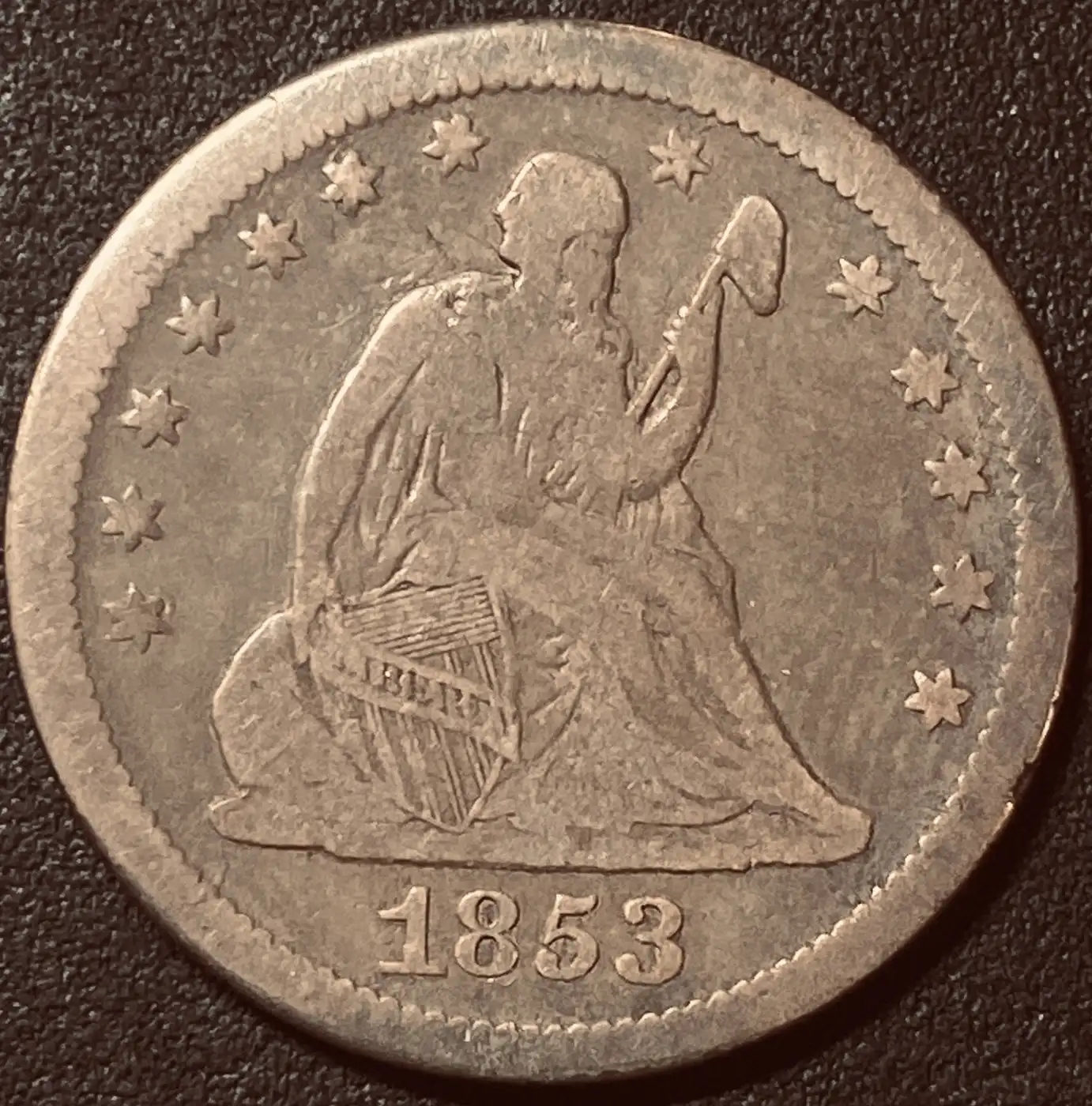 1853-Seated-Liberty-Quarter-No-Arrows-No-Rays-For-Your-Thoughts?