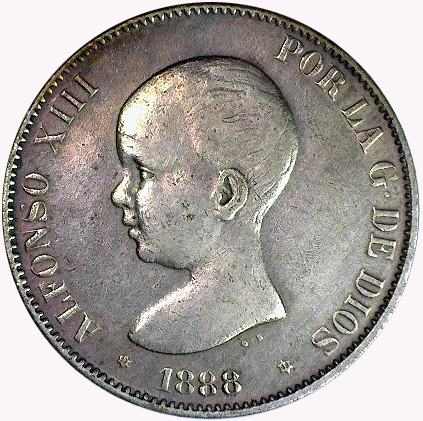 Counterfeit-Detection:-1874-5-Pesetas-In-Silver-And-Bronze
