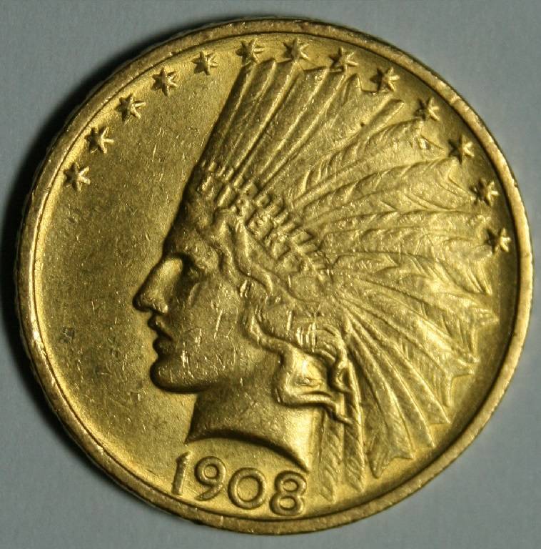 Your-Opinion:-10-Dollar-1908-Indian-Head-No-Motto