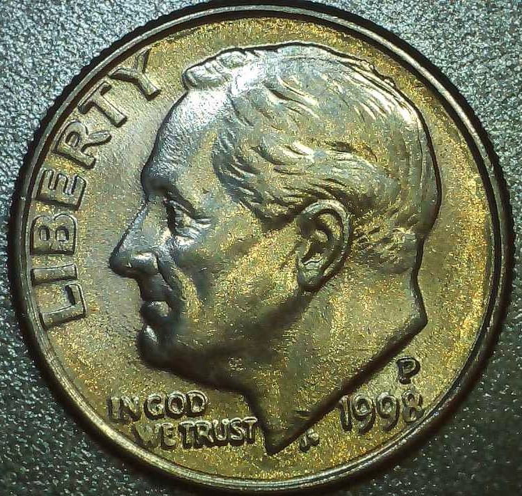 1998-P-Roosevelt-Dime-W/-Lines-On-Reverse