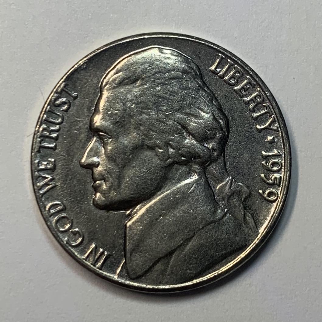 1959-D-Jefferson-Nickel-Struck-Through-Gold-Flake?-Grease?