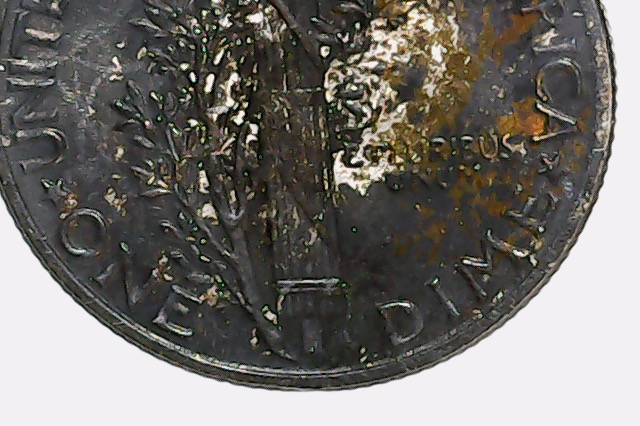 1945-Mercury-Dime.-Extreme-Toning-On-Reverse