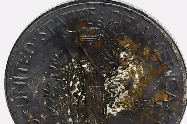 1945-Mercury-Dime.-Extreme-Toning-On-Reverse