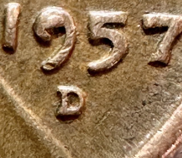 1957-D-Lincoln-Wheat-Cent,-Spike-Head-And-Die-Chip