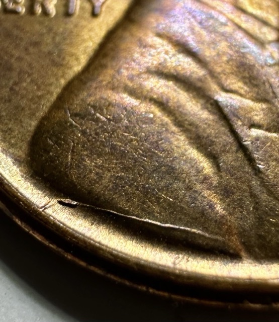 1956-Lincoln-Cent-Bie,-Cracked-Skull,-Die-Crack-And-Retained-Cud?
