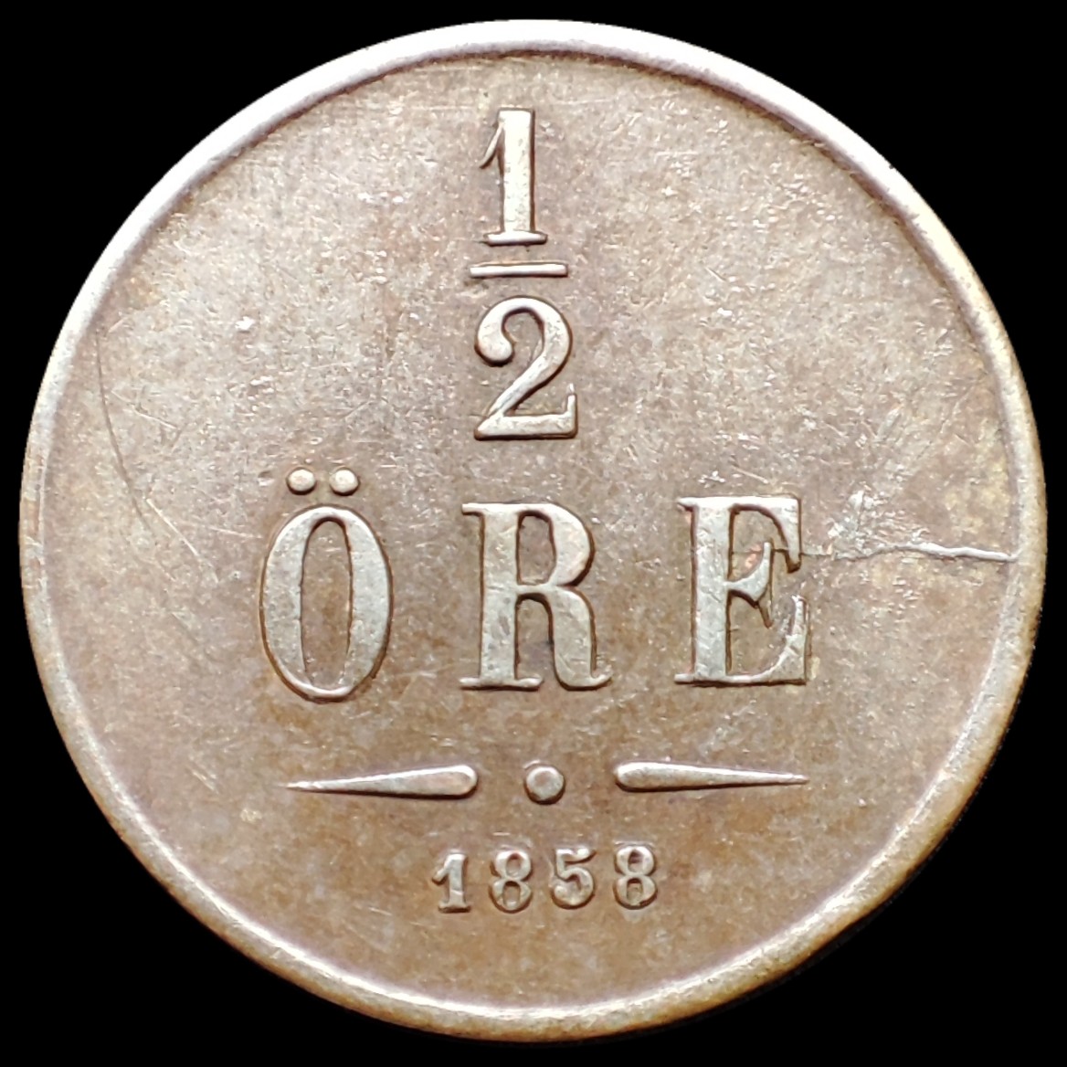 1/2-�re-1858/7-Sweden---Overdate-8/7