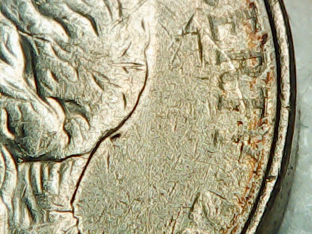 2004-P-Nickel-Stuck-Through-Grease?-Almost-All-Front-Lettering-Missing
