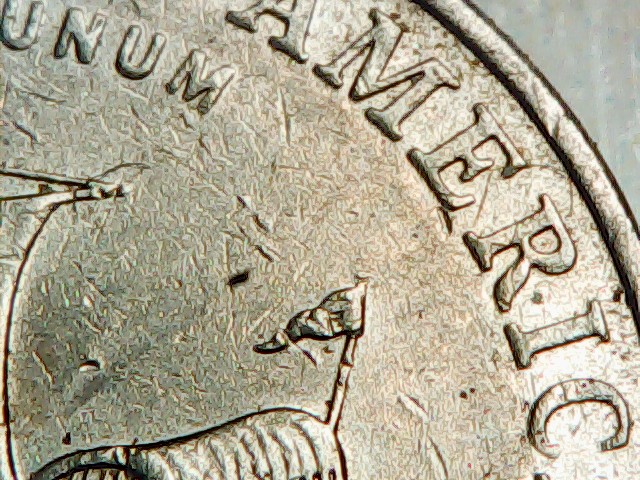 2004-P-Nickel-Stuck-Through-Grease?-Almost-All-Front-Lettering-Missing