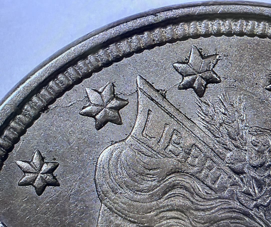 1883-Liberty-'V'-Nickel-No-Cents-OBV-&-REV-Lam-Or-Die-Crack?