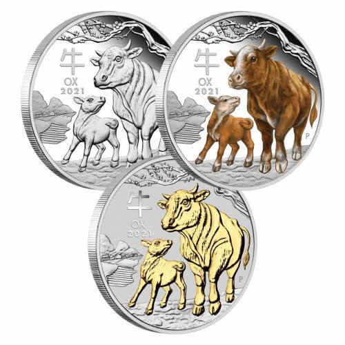 Perth-Mint-New-Release:-Australian-Lunar-Series-III-2021-Year-Of-The-Ox-1-Oz-Silver-Trio