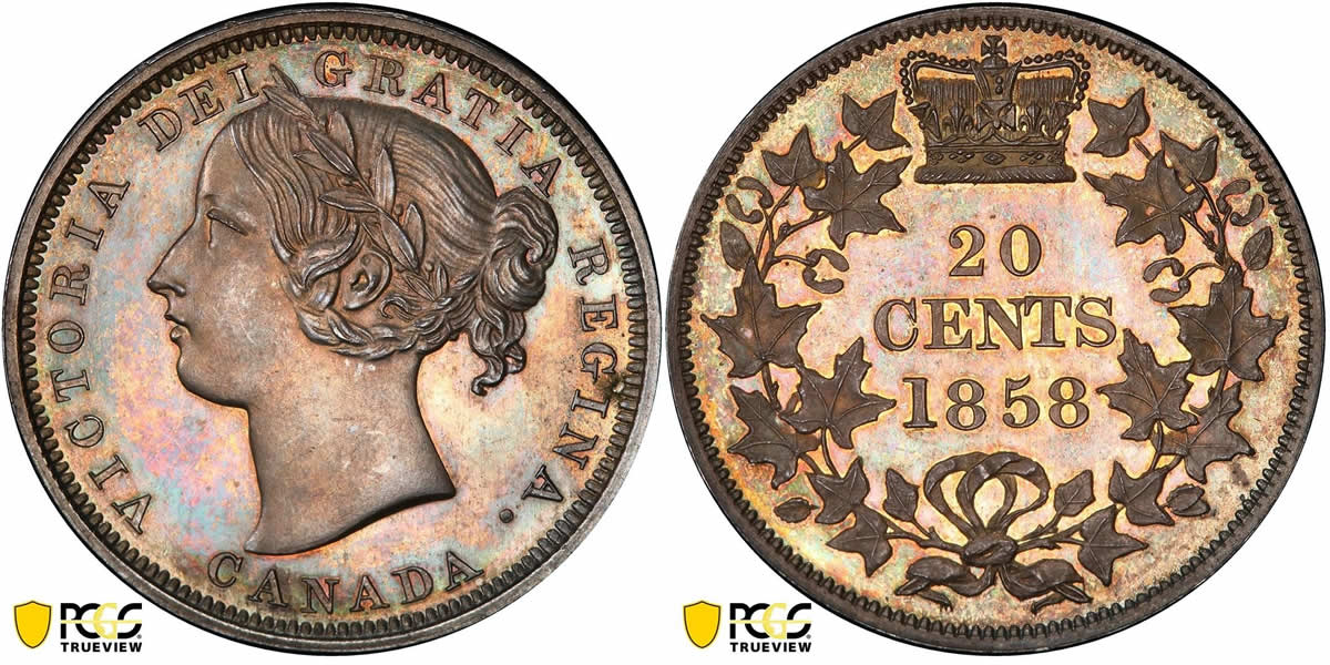 Eye-Candy:-1858-Canada-Twenty-Cent-PCGS-SP-65