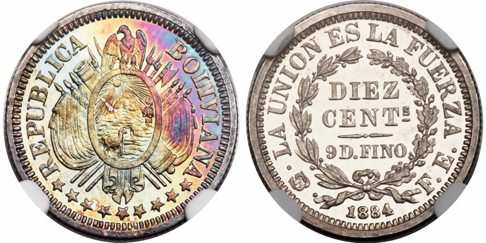 Country-Of-The-Day:-Bolivia,-1884-Republic-5-Piece-Silver-Pattern-Proof-Set,-Potosi-Mint