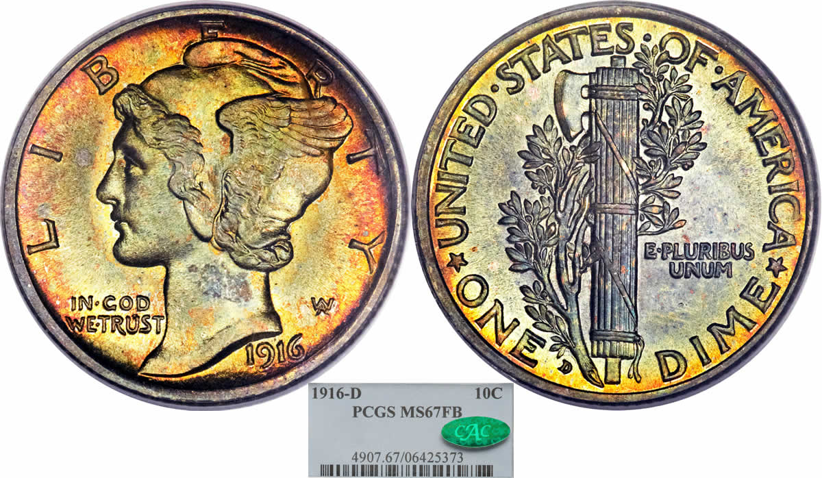 Mercury-Monday:-1916-D-Mercury-Dime-PCGS-MS-67-Full-Bands-CAC