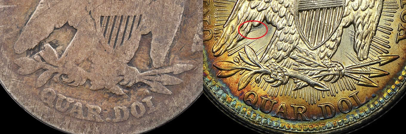 Counterfeit-Detection:-1853-Seated-Liberty-Quarter,-Removed-Arrows-And-Rays