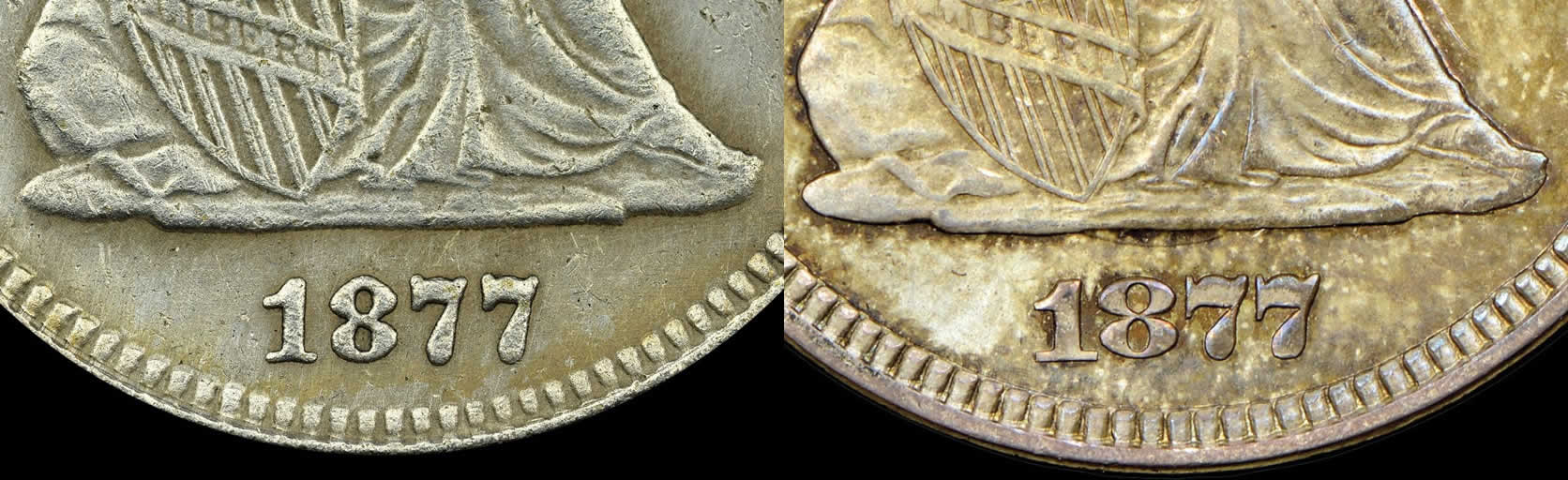 Counterfeit-Detection:-1877-Seated-Liberty-Quarter