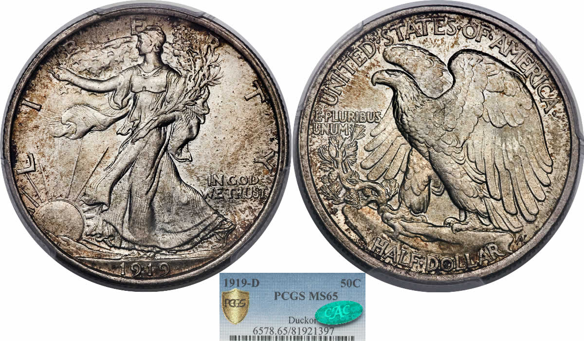Walker-Wednesday:-1919-D-Walking-Liberty-Half-Dollar-PCGS-MS-65-Secure-CAC