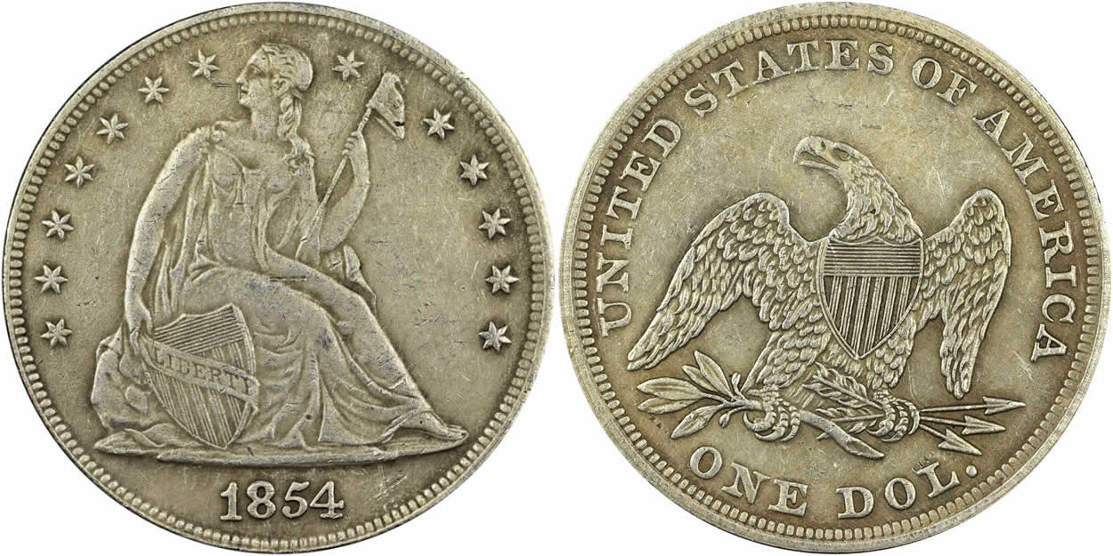 Counterfeit-Detection:-1854-Seated-Liberty-Dollar