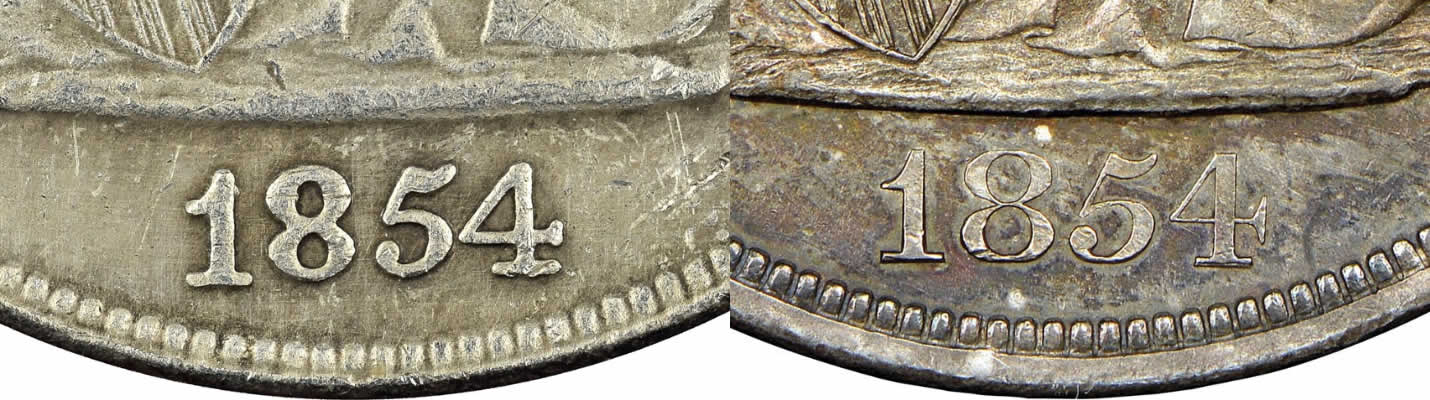 Counterfeit-Detection:-1854-Seated-Liberty-Dollar