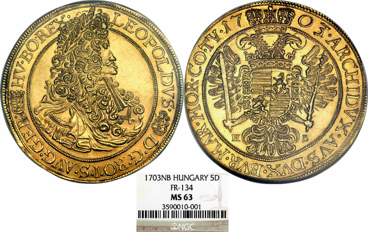 Country-Of-The-Day:-Hungary,-1703-Nb-Immaculate-Leopold-I-1703-Gold-5-Ducats-NGC