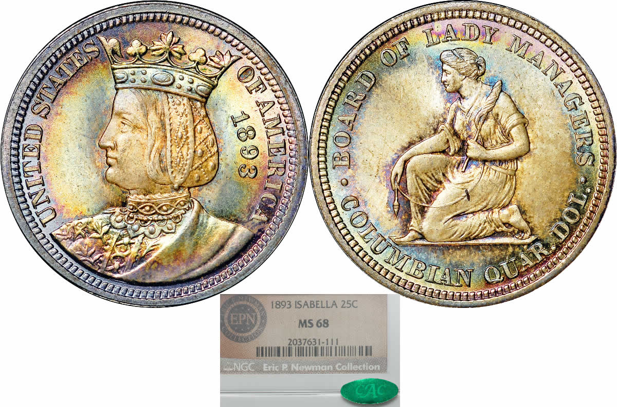 Woman-Wednesday:-1893-Isabella-Quarter-NGC-MS-68-CAC