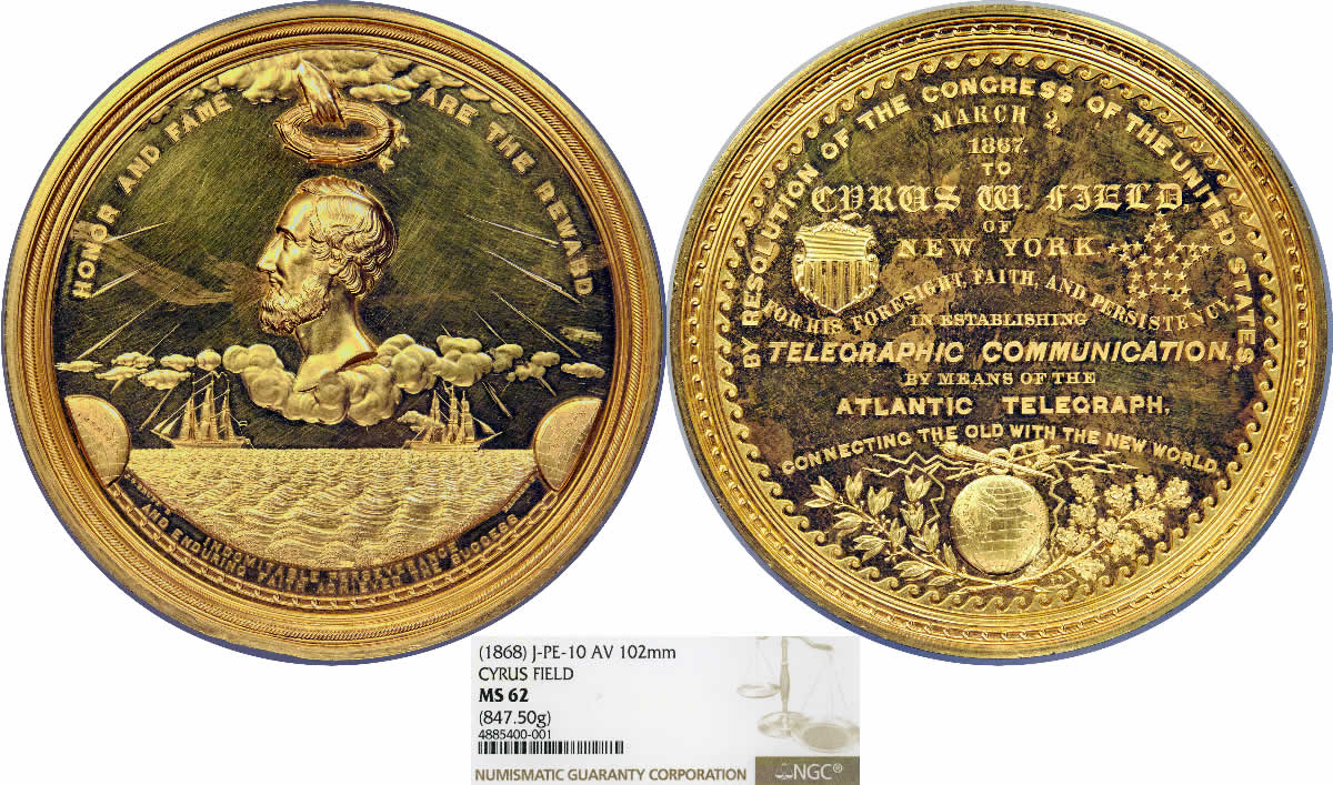 Medal-Monday:-1867-Cyrus-W.-Field-Congressional-Gold-Medal-NGC-MS-62