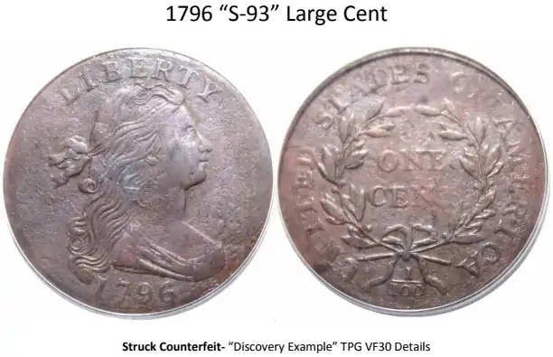 Counterfeit-Detection:-1796-Large-Cent-S-93-Variety--Struck-Counterfeit-Coin