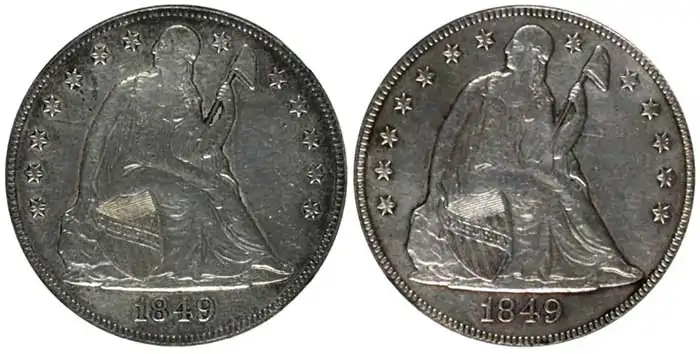 Counterfeit-Detection:-1849-Seated-Liberty-Dollar-Struck-Counterfeit