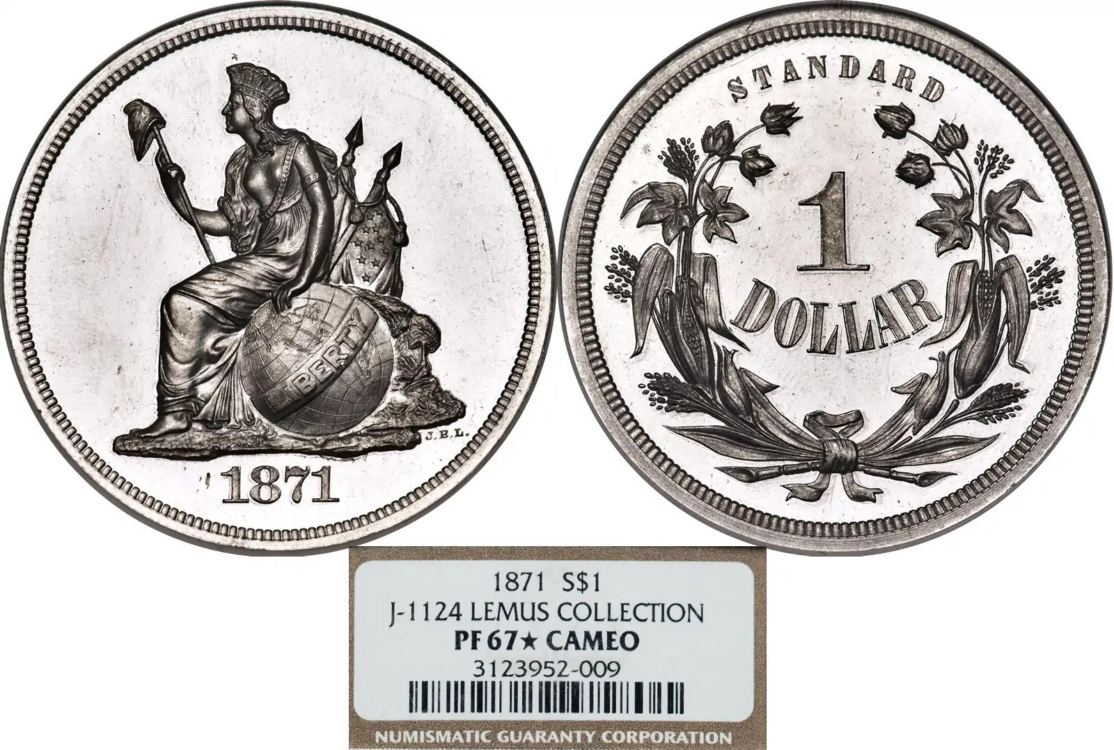 1871-Standard-Silver-Dollar-Struck-In-Aluminum-Judd-1124,-PR-67-Cameo