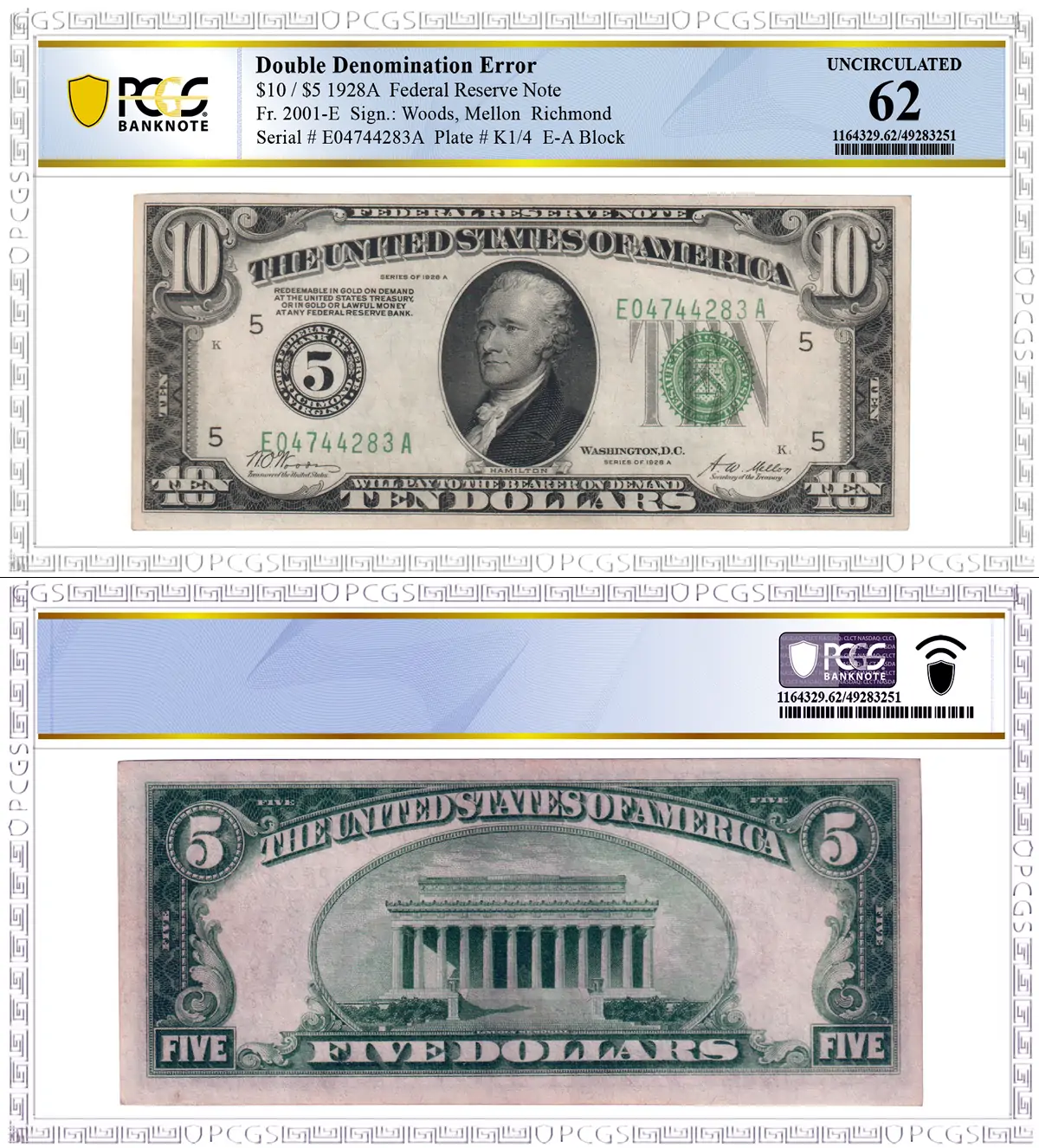 Error-Highlight:-1928-A-$10/$5-Richmond-Federal-Reserve-Note-Double-Denomination-Error