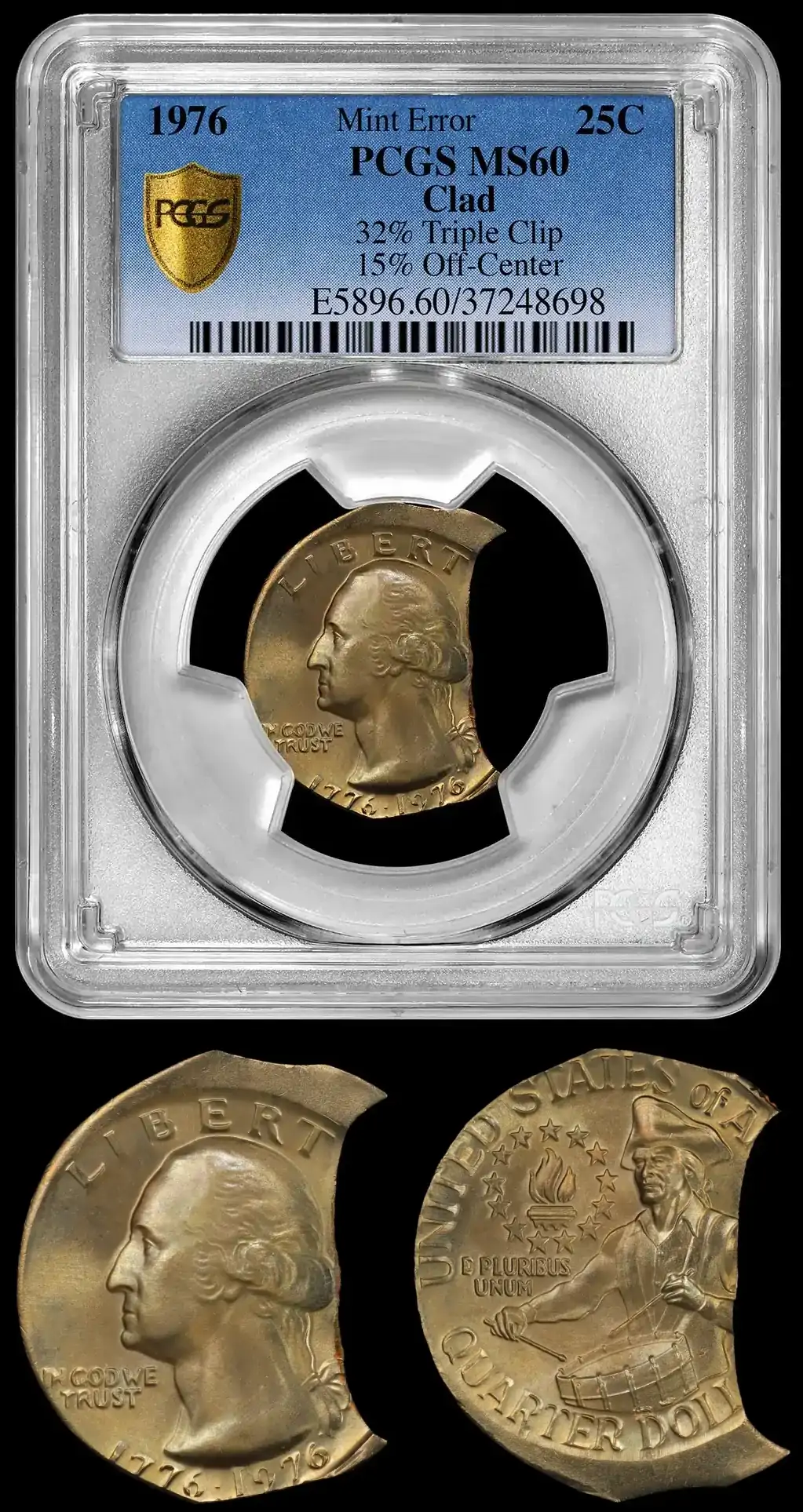 1976-Bicentennial-Quarter:-Triple-Clipped-And-15%-Off-Center
