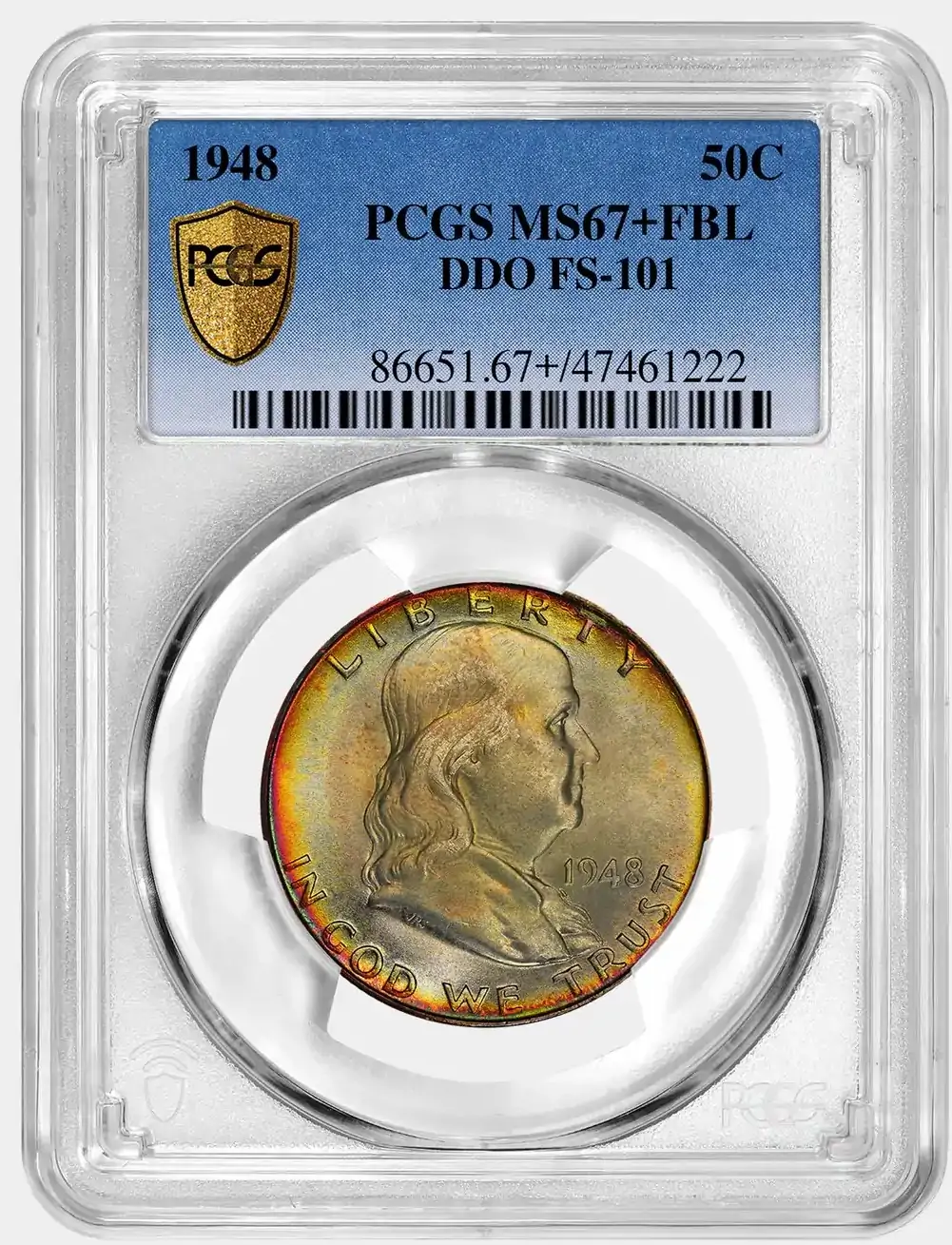 1948-Franklin-Half-Dollar-With-Full-Bell-Lines-In-PCGS-MS-67+-FBL