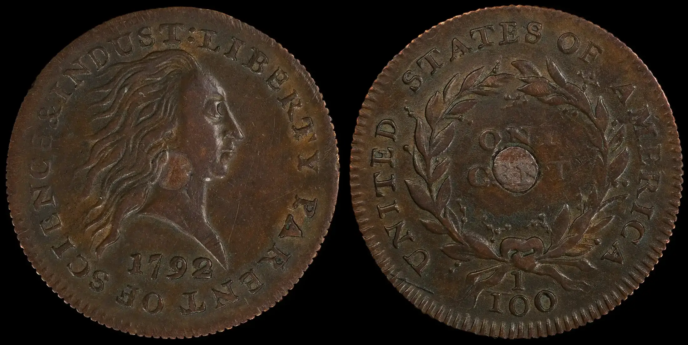 1792-Large-Silver-Center-Cent-PCGS-SP-55RB
