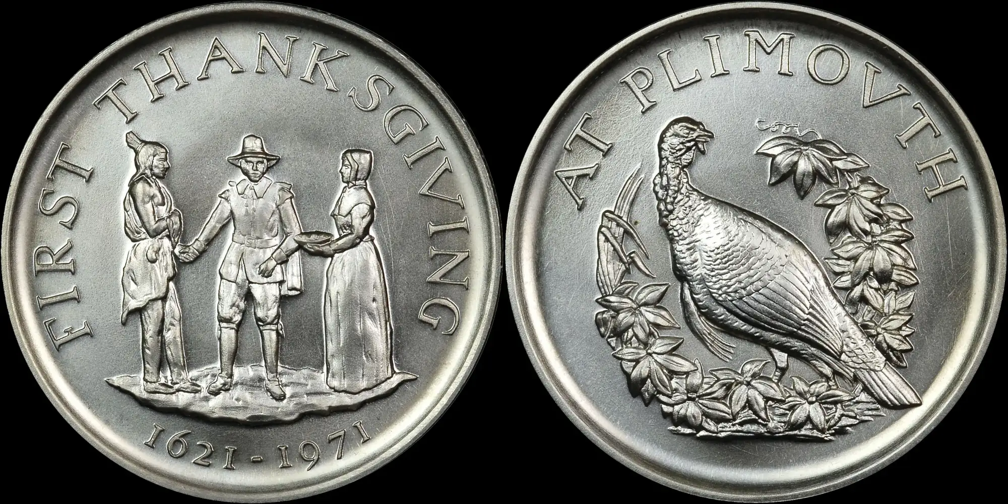 Happy-Thanksgiving!-Here-Is-A-1971-Silver-Heraldic-Art-Medal-The-Celebrates-350th-Anniversary