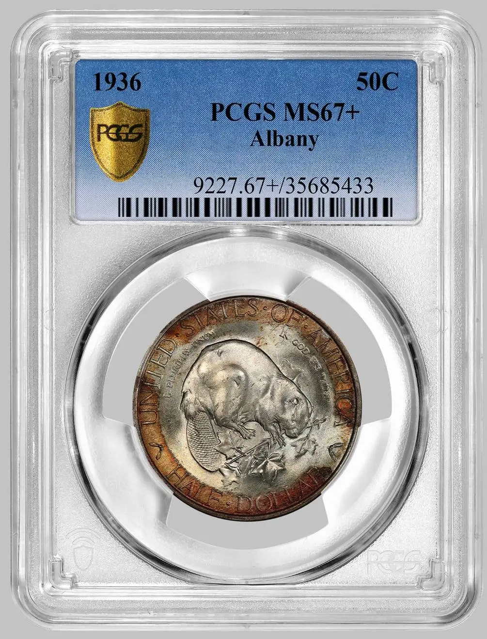 Toner-Tuesday:-1936-Albany-Charter-Half-Dollar-PCGS-MS-67+-Tab-Toned