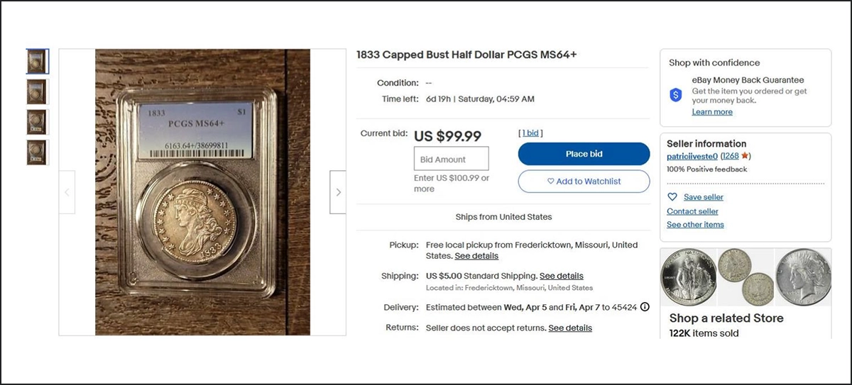 Counterfeit-Detection:-1833-Capped-Bust-Half-Dollar-PCGS-Holder