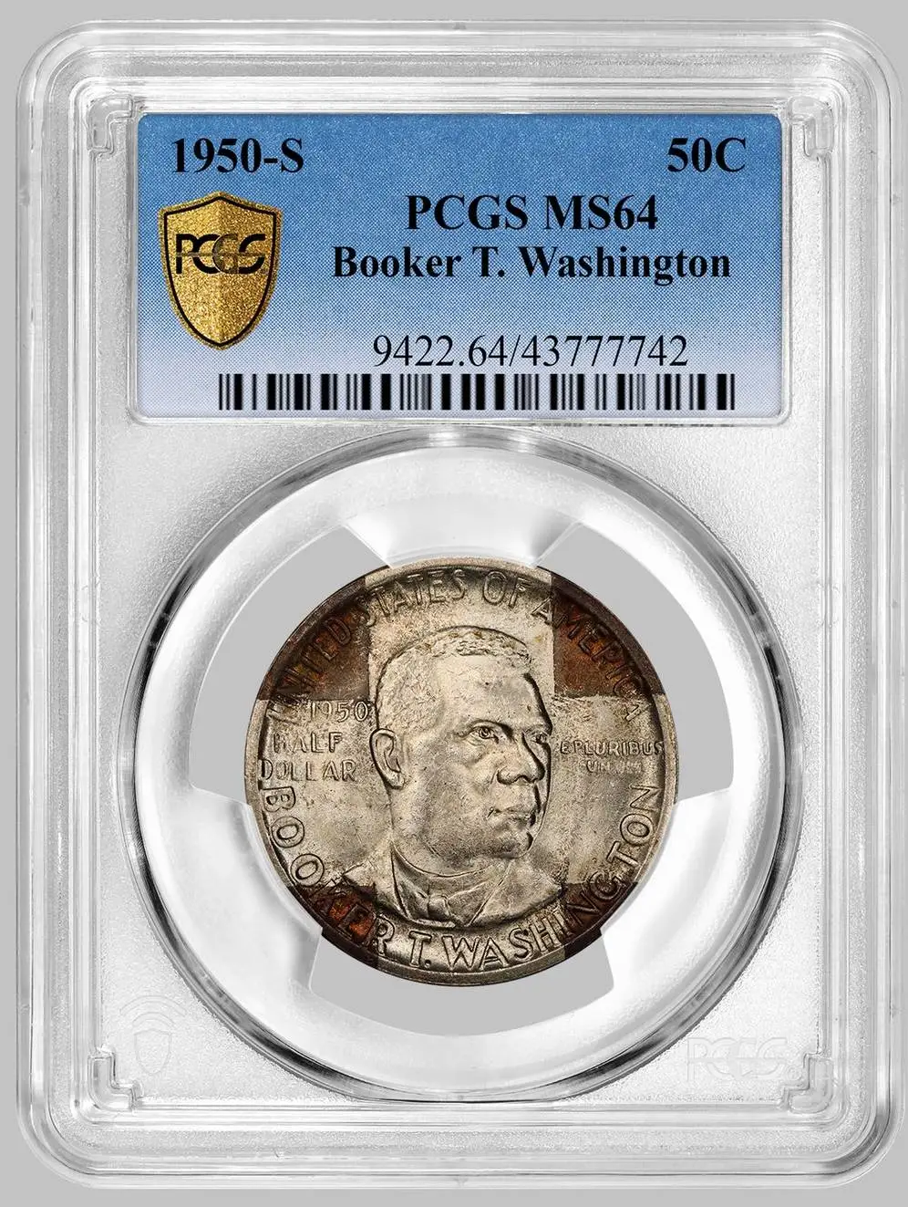 1950-S-Booker-T.-Washington-Half-Dollar-Tape-Toned-PCGS-MS-64