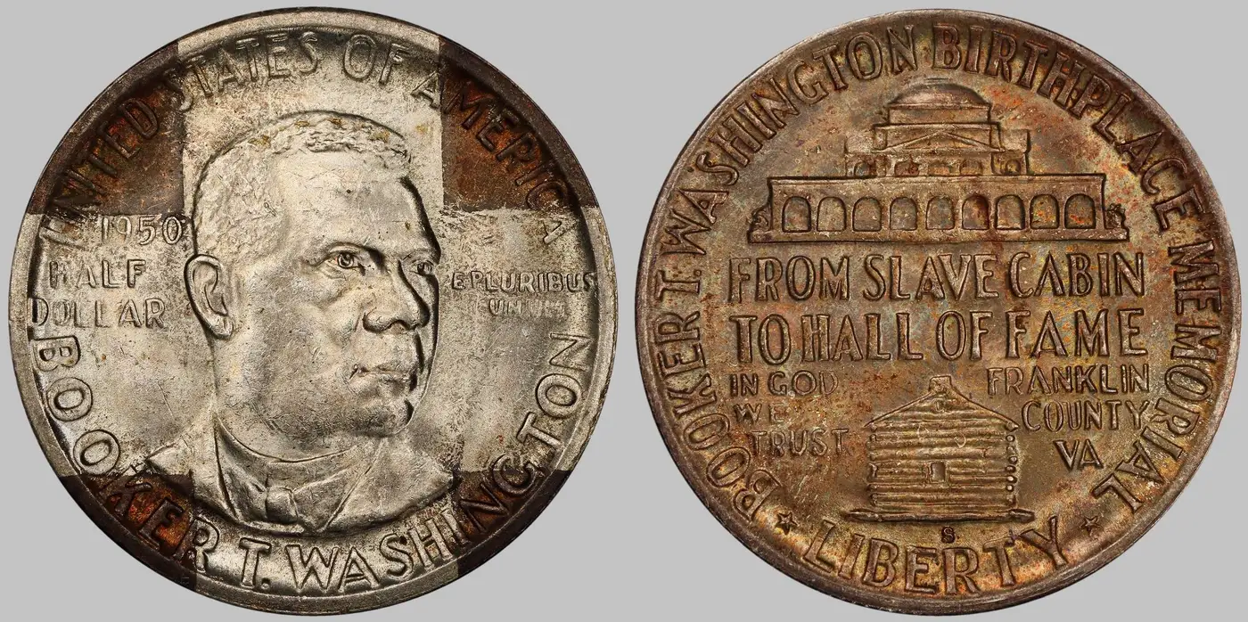 1950-S-Booker-T.-Washington-Half-Dollar-Tape-Toned-PCGS-MS-64