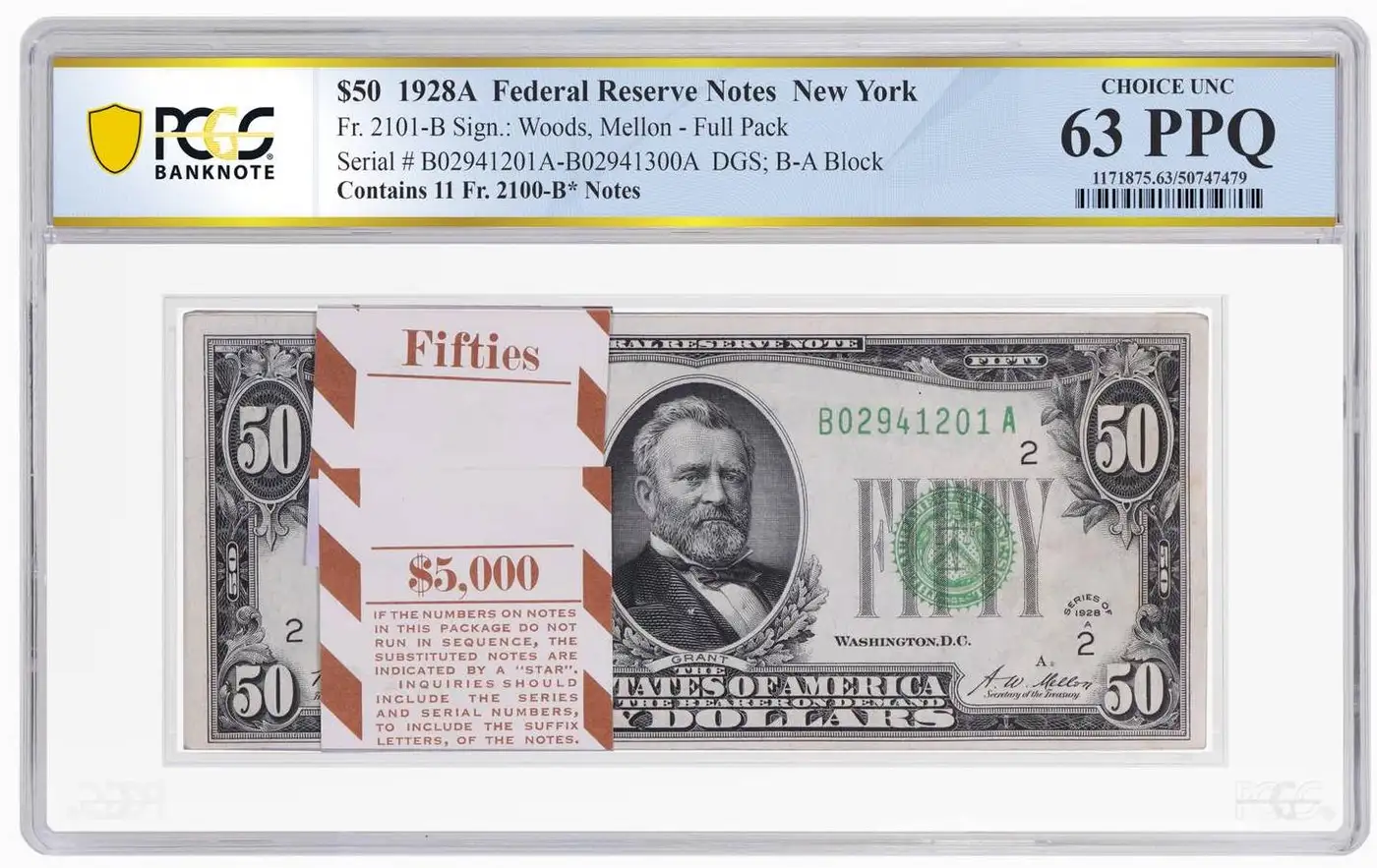 1928A-Pack-Of-$50-Federal-Reserve-Notes,-New-York-PCGS-63PPQ