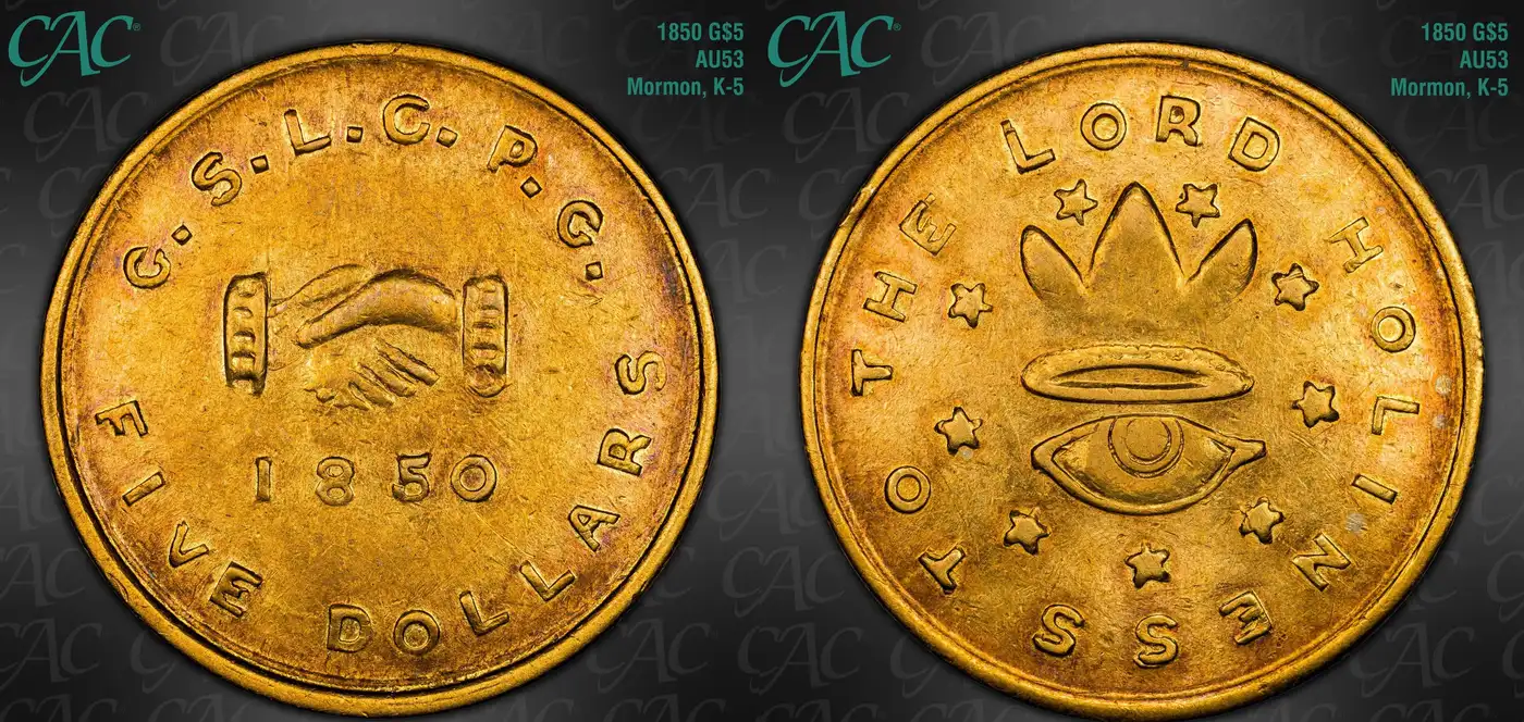 1850-Mormon-$5-Gold-Piece-CAC-AU-53