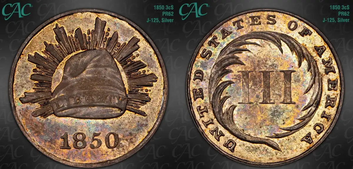 1850-Proof-3-Cent-Silver-Judd-125,-Pollock-147-Pattern-CAC-PR-62