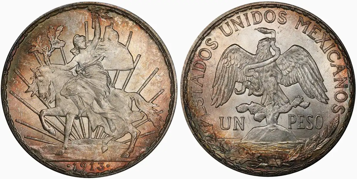 1913-Mexico-Caballito-Peso-PCGS-MS-66+-Designed-By-Charles-Pillet-Refined-By-Charles-E.-Barber