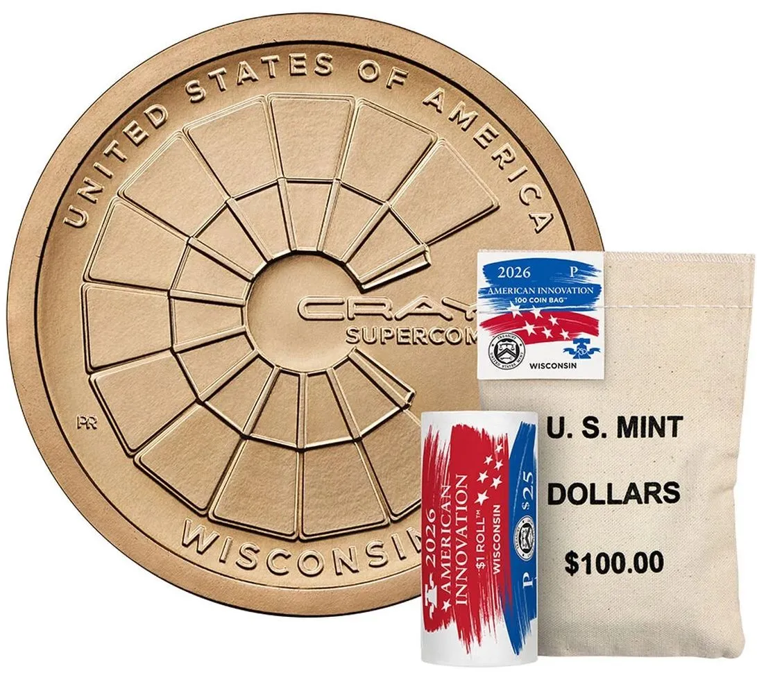 2026-American-Innovation-$1-Coin-Rolls-&-Bags-With-Wisconsin-Cray-1-Supercomputer-On-Sale-April-7