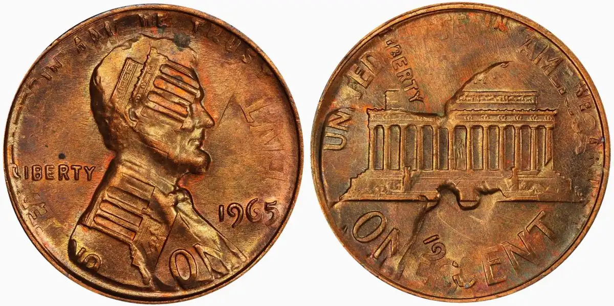 1965-Lincoln-Memorial-Cent-Flip-Over-Double-Strike,-PCGS-MS-62BN
