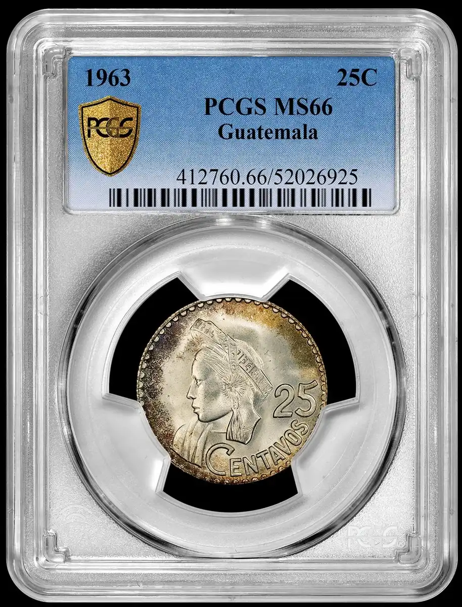 1963-Guatemala-25-Centavos-Silver-PCGS-MS-66